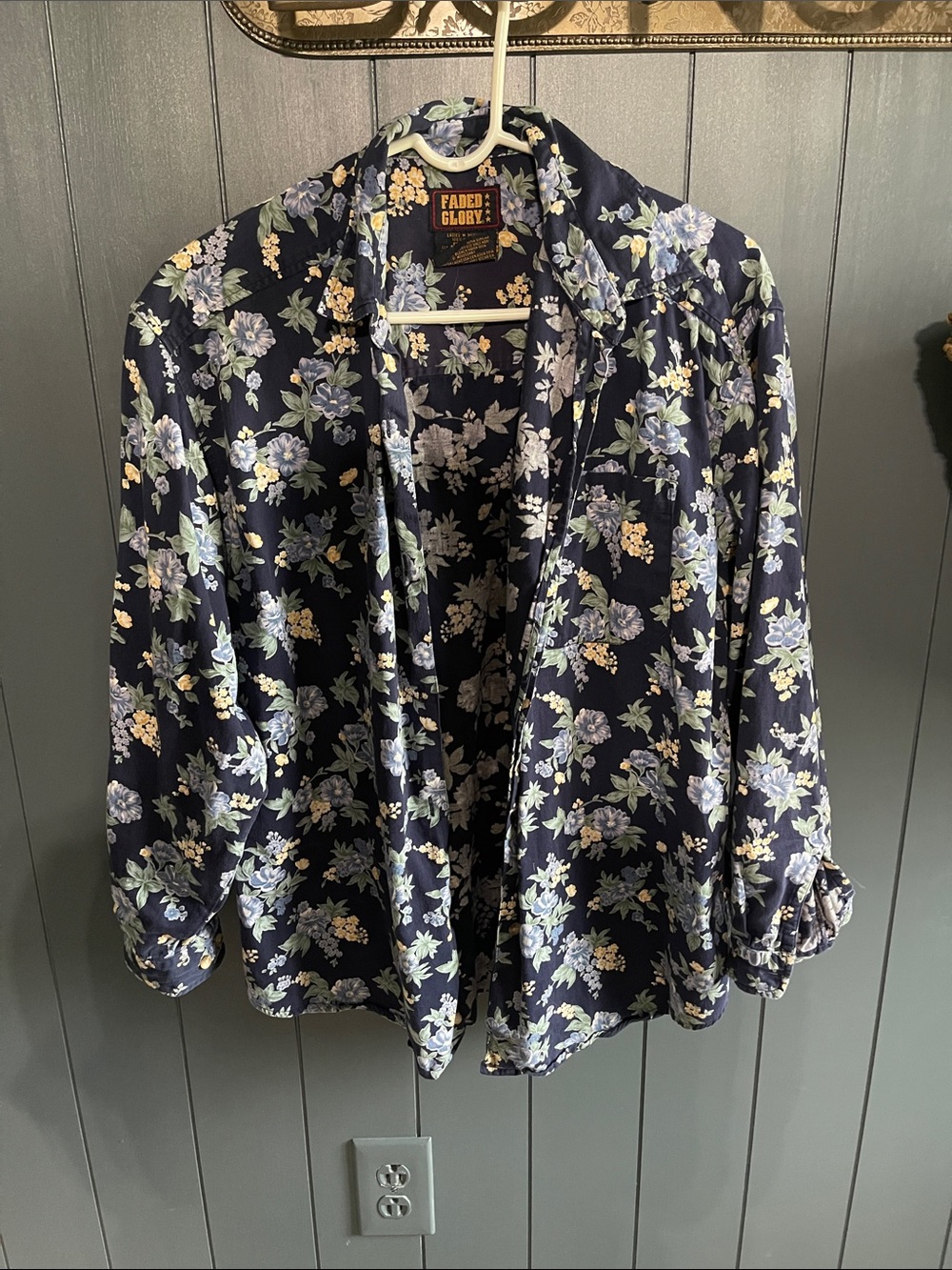 Vintage Faded Glory Navy Floral Open Blazer